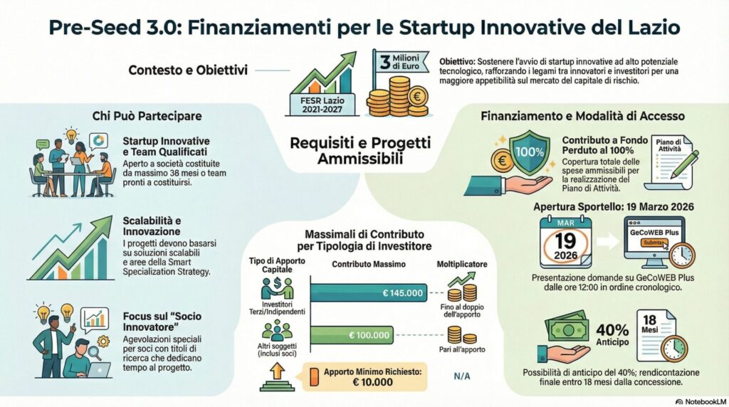 Bando Pre-Seed 3.0 Lazio Innova 2026 – guida fino a 145.000€ fondo perduto