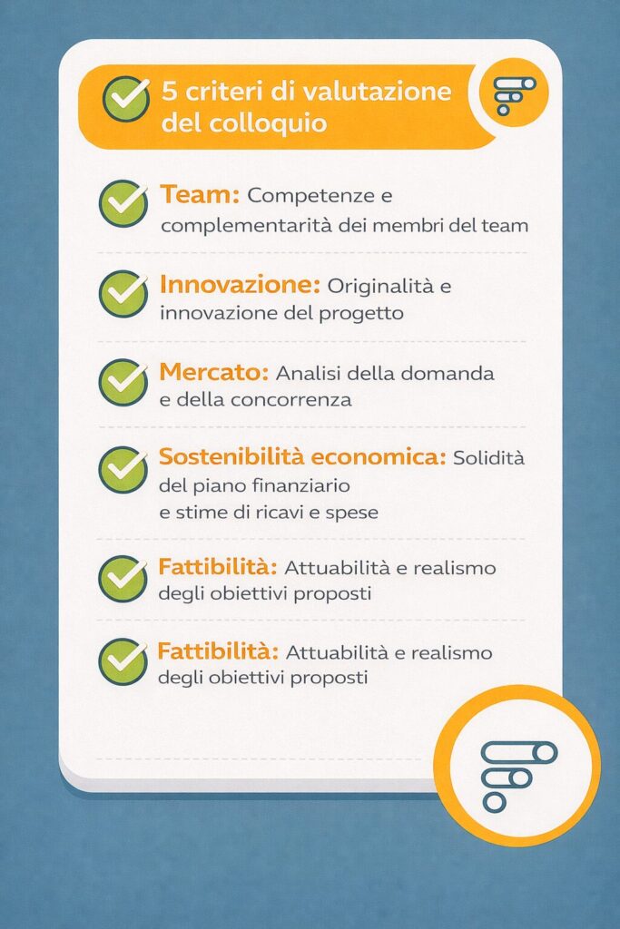I 5 criteri di valutazione del colloquio Smart&Start Invitalia: team, innovazione, mercato, sostenibilità economica e fattibilità